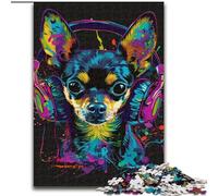 Jigsaws 1000 Pieces for Adults Chihuahua DJ Neon Made of Wood, Gift for Men And Women, Daily & Special Occasion 50x75cm for Birthdays, Holidays, And Special Occasions