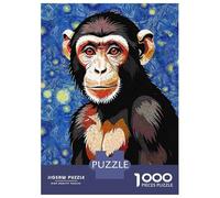 Jigsaws 1000 Pieces for Adults Chimpanzee Portrait in Starry Night Style Jigsaw for Adults Relaxing Games Presents for Women Fun at Home Activities, 52x38cm/1000pcs