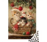 Jigsaws 1000 Pieces for Adults Christmas Kittens Basket Jigsaw for Adults Relax Games But Fun And Humorous Challenging Game Gifts 38x26cm/1000pcs