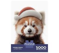 Jigsaws 1000 Pieces for Adults Christmas Red Panda with Santa Hat Jigsaws for Adults Relax Games Presents for Women Unique Birthday And Xmas Gifts 52x38cm/1000pcs