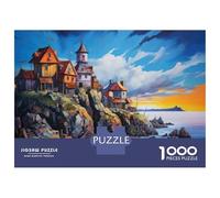 Jigsaws 1000 Pieces for Adults Coastal Village Sunset Scene Jigsaws for Adults Hands-on Game Difficult Challenge Challenging Game Gifts 70x50cm/1000pcs