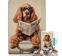 Jigsaws 1000 Pieces for Adults Cocker Spaniel Sitting Toilet 1000 Pieces for Adults,Birthday Present, Gifts, Wall Art for Age 14 Years Up (size 75x50cm)