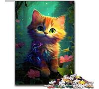 Jigsaws 1000 Pieces for Adults Colorful Cat with Big Eyes Made of Wood, Perfect DIY Art Decor Or Birthday Gift 50x75cm Brain Teaser Game for Teenagers, Perfect
