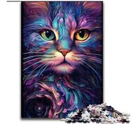 Jigsaws 1000 Pieces for Adults Colorful Cat with Big Eyes Made of Wood, Unique DIY Home Decor Gift Idea 50x75cm Adult & Family Activity, DIY Home Decor Gift