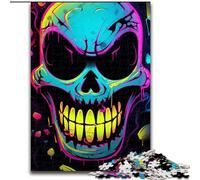 Jigsaws 1000 Pieces for Adults Colorful Neon Graffiti Skull Made of Wood, Perfect Christmas & New Year Gift, 50x75cm Engaging Family Game Night Activity