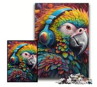 Jigsaws 1000 Pieces for Adults Colorful Parrot Wooden Puzzles 50x75 cm Ideal for Lover, Perfect Christmas, New Year, Valentine's Gift