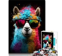 Jigsaws 1000 Pieces for Adults Colourful Alpaca with Glasses Adult Jigsaw,Stress Reliever Difficult Challenge Suitable for Desktop Decoration 26x38cm