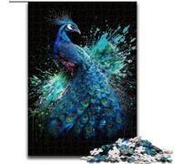 Jigsaws 1000 Pieces for Adults Colourful Art Peacock Made of Wood, Perfect Christmas & New Year Gift, 50x75cm Engaging Family Game Night Activity