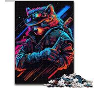 Jigsaws 1000 Pieces for Adults Cool Bear Made of Wood, Perfect for Birthday, Christmas 50x75cm Challenging & Entertaining, Family Activity