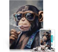 Jigsaws 1000 Pieces for Adults Cool Monkey with Sunglasses Herausfordernd Schwierig Geburtstagsgeschenk, Geschenke75x50cm