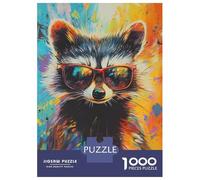 Jigsaws 1000 Pieces for Adults Cool Raccoon in Sunglasses Puzzles for Adults Brain Teaser Game Stress Reliever Unique Birthday And Xmas Gifts 38x26cm/1000pcs