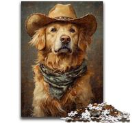 Jigsaws 1000 Pieces for Adults Cowboy Golden Retriever Family Game Stress Reliever Difficult Challenge Suitable for Couples 26x38cm