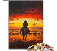 Jigsaws 1000 Pieces for Adults Cowboys at Sunset Jigsaw Puzzle Made of cardboard Challenging Brain Teaser for Teenagers, Perfect for Home Decor Or Gift size 38x26CM