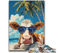 Jigsaws 1000 Pieces for Adults Cows at The Seaside Family Fun Fun at Home Activities, Birthday Present,Travel Gifts, for And 14 Years Old 26x38cm
