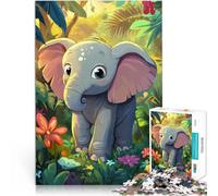 Jigsaws 1000 Pieces for Adults Cute Baby Elephant in Jungle Intellektuelles Spiel Tolles Geschenk für Spiele38x26cm