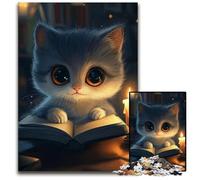 Jigsaws 1000 Pieces for Adults Cute Cat Reading by Candlelight Paper Puzzles Brain Teaser Game for Teenagers Perfect 1000 PCS(38x26cm)