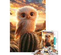 Jigsaws 1000 Pieces for Adults Cute Owl on Cactus Difficult And Challenge Pattern Assembly Practical Game Suitable for People Aged 14 And Above (38X26CM)