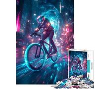 Jigsaws 1000 Pieces for Adults Cyclist in Neon City Difficult And Challenge Pattern Assembly Practical Game Suitable for People Aged 14 And Above (50X75cm)