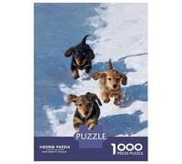Jigsaws 1000 Pieces for Adults Dachshund Puppies Running in Snow Puzzles for Adults Brain Teaser Game Stress Reliever Unique Birthday And Xmas Gifts 70x50cm/1000pcs