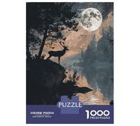 Jigsaws 1000 Pieces for Adults Deer Silhouette by Moonlit Jigsaws for Adults Hands-on Game Difficult Challenge Challenging Game Gifts 52x38cm/1000pcs