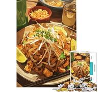 Jigsaws 1000 Pieces for Adults Delicious Pad Thai Illustration Brain Intelligence Challenge Addictive Toys Relax Games Family Activities Funny Gifts (size 38x26cm)