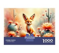 Jigsaws 1000 Pieces for Adults Desert Fox with Cactus Flowers Jigsaw for Adults Relax Games But Fun And Humorous Challenging Game Gifts 52x38cm/1000pcs