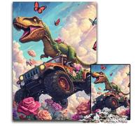 Jigsaws 1000 Pieces for Adults Dinosaur Driving A Car Wooden Jigsaw Puzzles Toys Gift Educational Intellectual Decompressing Fun Family Game 50X75CM