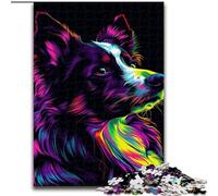 Jigsaws 1000 Pieces for Adults DJ Neon Border Collie Made of Wood, Unique DIY Home Decor Gift Idea 50x75cm Adult & Family Activity, DIY Home Decor Gift