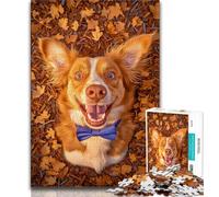 Jigsaws 1000 Pieces for Adults Dog in The Fallen Leaves,Stress Reliever Difficult Challenge Every Piece Is Unique - Challenging Family Fun Game (38x26cm)