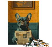 Jigsaws 1000 Pieces for Adults Dog Reading Newspaper in Bathroom Funny Help The Brain Exercise Wall Decoration Educational Toy Suitable for People Aged 14 And Above (50x75cm)