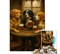 Jigsaws 1000 Pieces for Adults Dogs Drinking Beer at A Pub Difficult And Challenge Pattern Assembly Practical Game Suitable for People Aged 14 And Above (38X52CM)