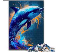 Jigsaws 1000 Pieces for Adults Dolphin Animal Made of Wood, Unique DIY Home Decor Gift Idea 50x75cm Adult & Family Activity, DIY Home Decor Gift