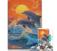Jigsaws 1000 Pieces for Adults Dolphin Sunset 1000 Pieces for Adults,Birthday Present, Gifts, Wall Art for Age 14 Years Up (size 75x50cm)