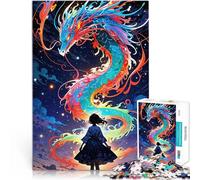 Jigsaws 1000 Pieces for Adults Dragon and Girl Landscape Herausfordernd Schwierig Tolles Geschenk für Spiele52x38cm