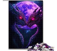Jigsaws 1000 Pieces for Adults Dragons Under The Moon Made of Wood, Unique DIY Home Decor Gift Idea 50x75cm Adult & Family Activity, DIY Home Decor Gift