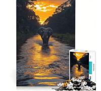 Jigsaws 1000 Pieces for Adults Elephant Crossing River at Sunset, Impossible Game, Difficult Challenge, Enhance Love between Couples 50x75cm