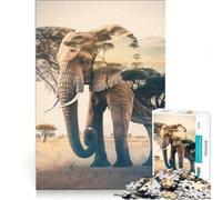 Jigsaws 1000 Pieces for Adults Elephant Double Exposure, Impossible Game, Difficult Challenge, Enhance Love between Couples 38x26cm