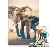 Jigsaws 1000 Pieces for Adults Elephant Double Exposure, Impossible Game, Difficult Challenge, Enhance Love between Couples 38x52cm
