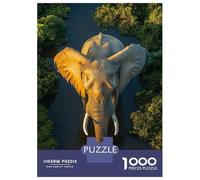 Jigsaws 1000 Pieces for Adults Elephant in River, Aerial View Puzzles for Adults Brain Teaser Game Stress Reliever Unique Birthday And Xmas Gifts 52x38cm/1000pcs