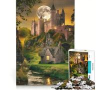 Jigsaws 1000 Pieces for Adults Enchanted Castle Under The Harvest Moon, Impossible Game, Difficult Challenge, Enhance Love between Couples 50x75cm