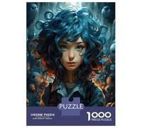 Jigsaws 1000 Pieces for Adults Fantasy Girl with Blue Hair Jigsaw for Adults Relaxing Games Presents for Women Fun at Home Activities, 52x38cm/1000pcs