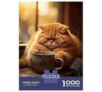 Jigsaws 1000 Pieces for Adults Fat Cat Morning Coffee Pet Puzzles for Adults Brain Teaser Game Stress Reliever Unique Birthday And Xmas Gifts 52x38cm/1000pcs