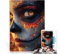 Jigsaws 1000 Pieces for Adults Fiery Skull Makeup Woman Made of cardboard Suitable for people aged 14 and above Educational Games For Adults and teenagers Artwork Gift 。size:38x52cm/14.96x20.47inch
