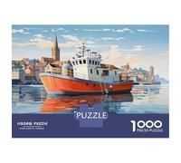 Jigsaws 1000 Pieces for Adults Fishing Boat Harbor Scene Jigsaws for Adults Hands-on Game Difficult Challenge Challenging Game Gifts 52x38cm/1000pcs