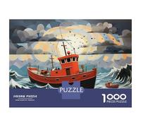 Jigsaws 1000 Pieces for Adults Fishing Boat Ocean Waves Jigsaws for Adults Hands-on Game Difficult Challenge Challenging Game Gifts 52x38cm/1000pcs