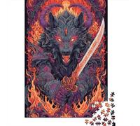 Jigsaws 1000 Pieces for Adults Flaming Demon Wolf Sword Art Print Jigsaw for Adults Relax Games But Fun And Humorous Challenging Game Gifts 38x26cm/1000pcs