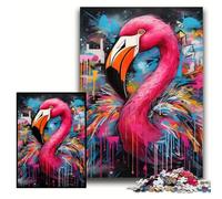 Jigsaws 1000 Pieces for Adults Flamingo Graffiti Wooden Puzzles 50x75 cm Ideal for Lover, Perfect Christmas, New Year, Valentine's Gift