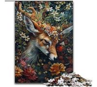 Jigsaws 1000 Pieces for Adults Floral Deer Made of Wood, Unique DIY Home Decor Gift Idea size 50X75CM Adult & Family Activity, DIY Home Decor Gift
