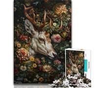 Jigsaws 1000 Pieces for Adults Floral Deer,Stress Reliever Difficult Challenge Is Ideal As Gifts for The Whole Family 38x26cm