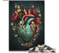Jigsaws 1000 Pieces for Adults Floral Heart Made of Wood, Ideal for Family Fun, Relaxation size 50X75CM Birthday Party for Men Women